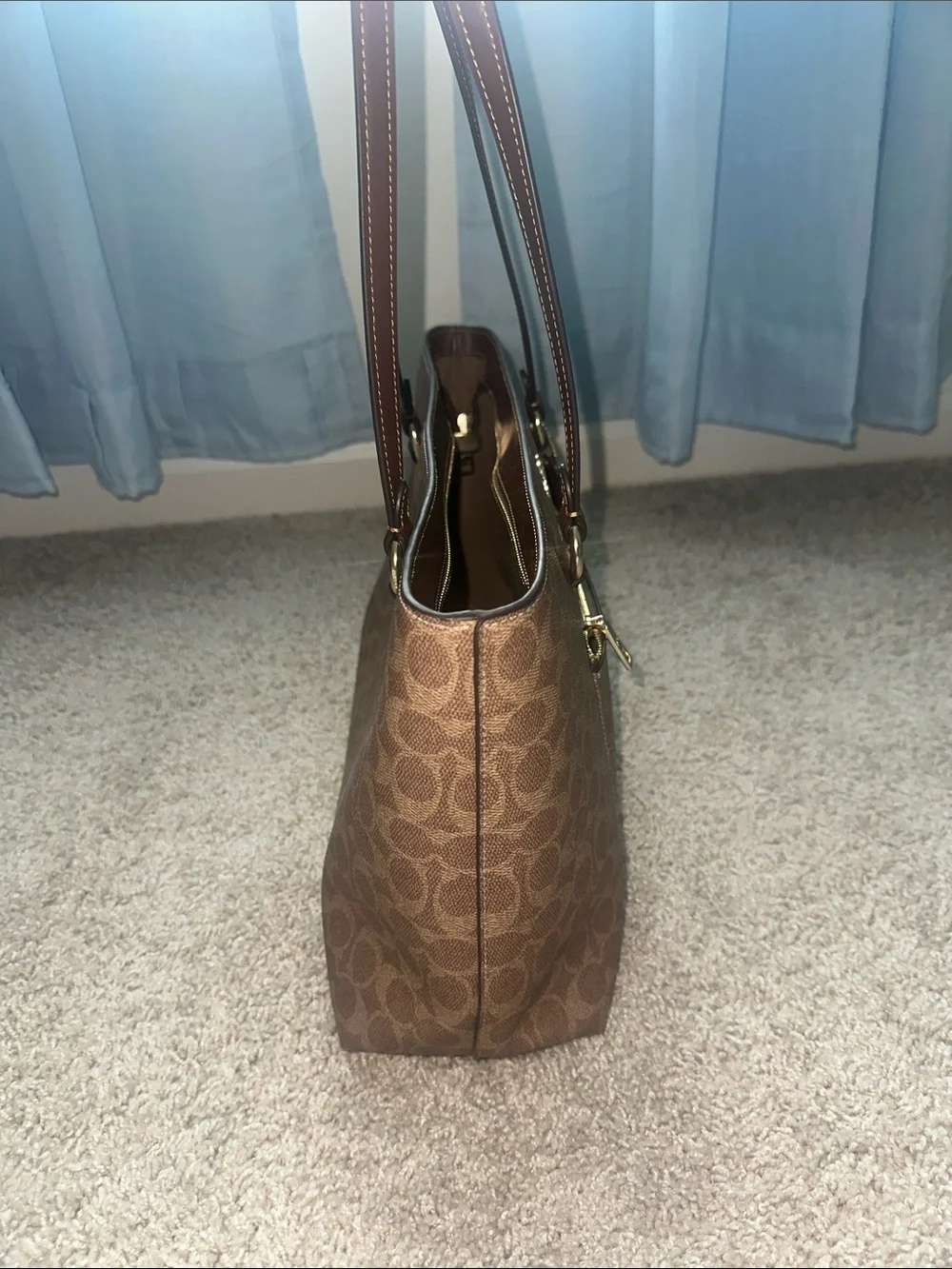 Coach Brown Signature Canvas Tote with Leather Trim